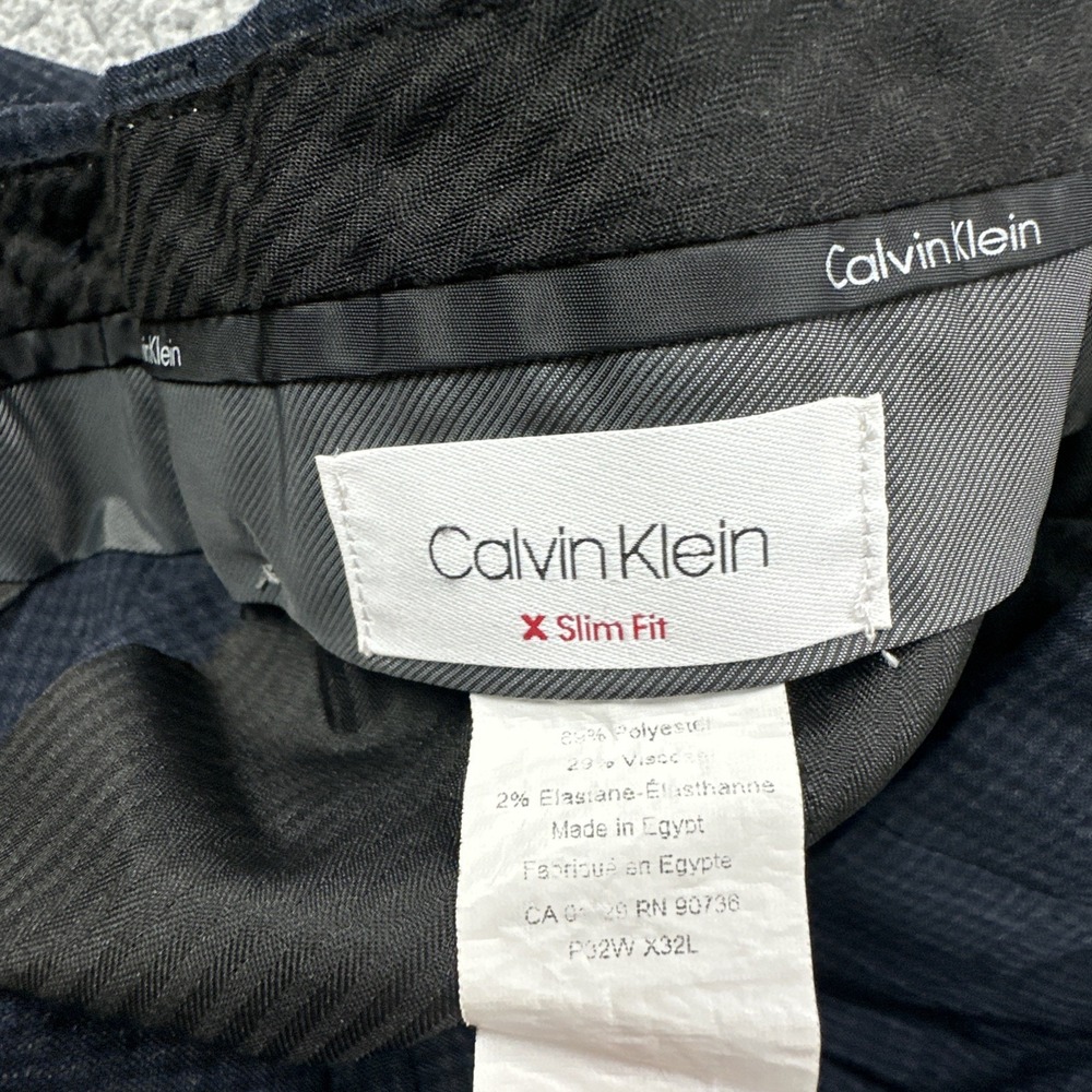 Calvin Klein Slim Fit Dress Pants Men 32x32 Blue Microcheck Stretch Preppy - Picture 2 of 16